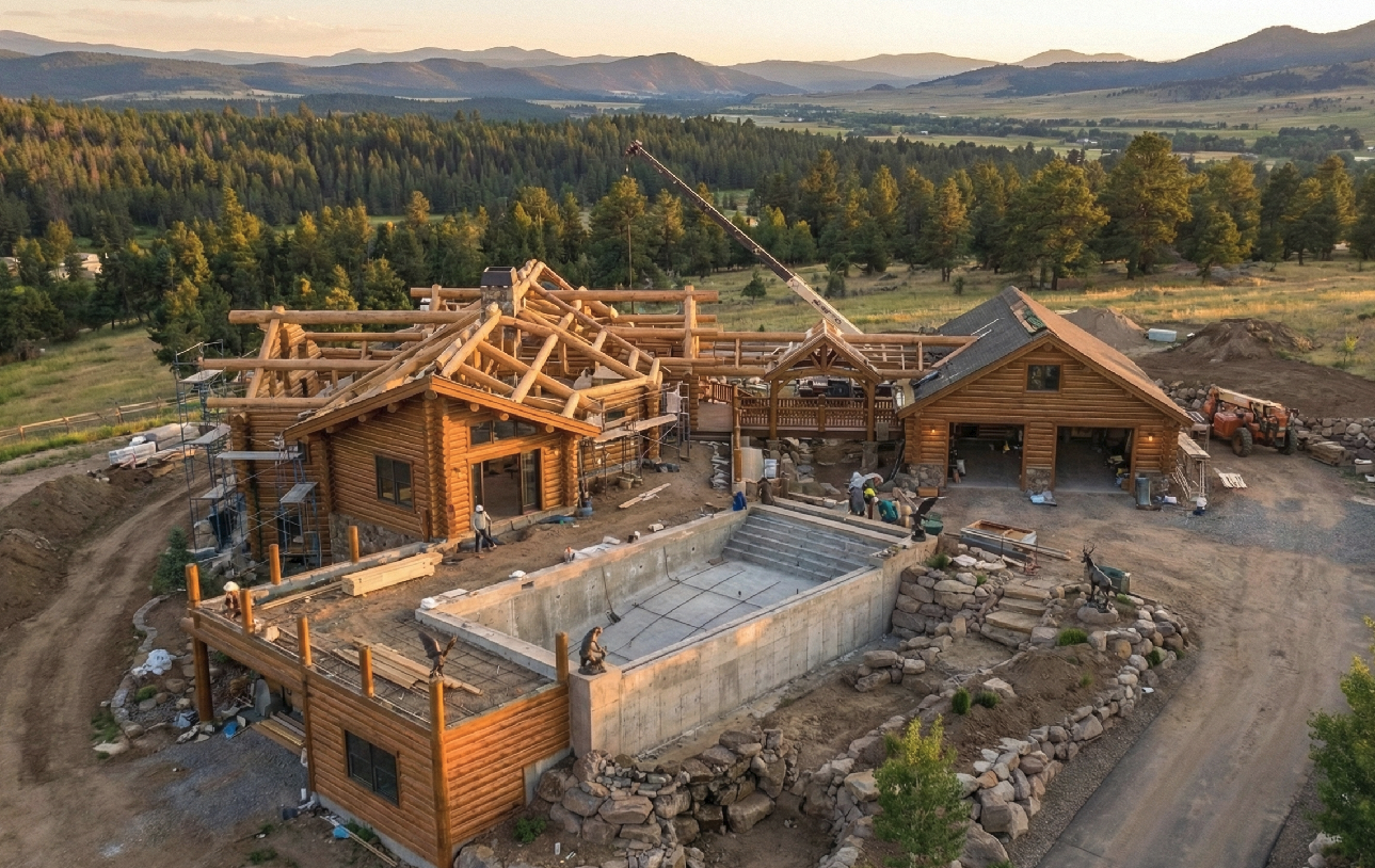 Finished pool deck with integrated concrete steps